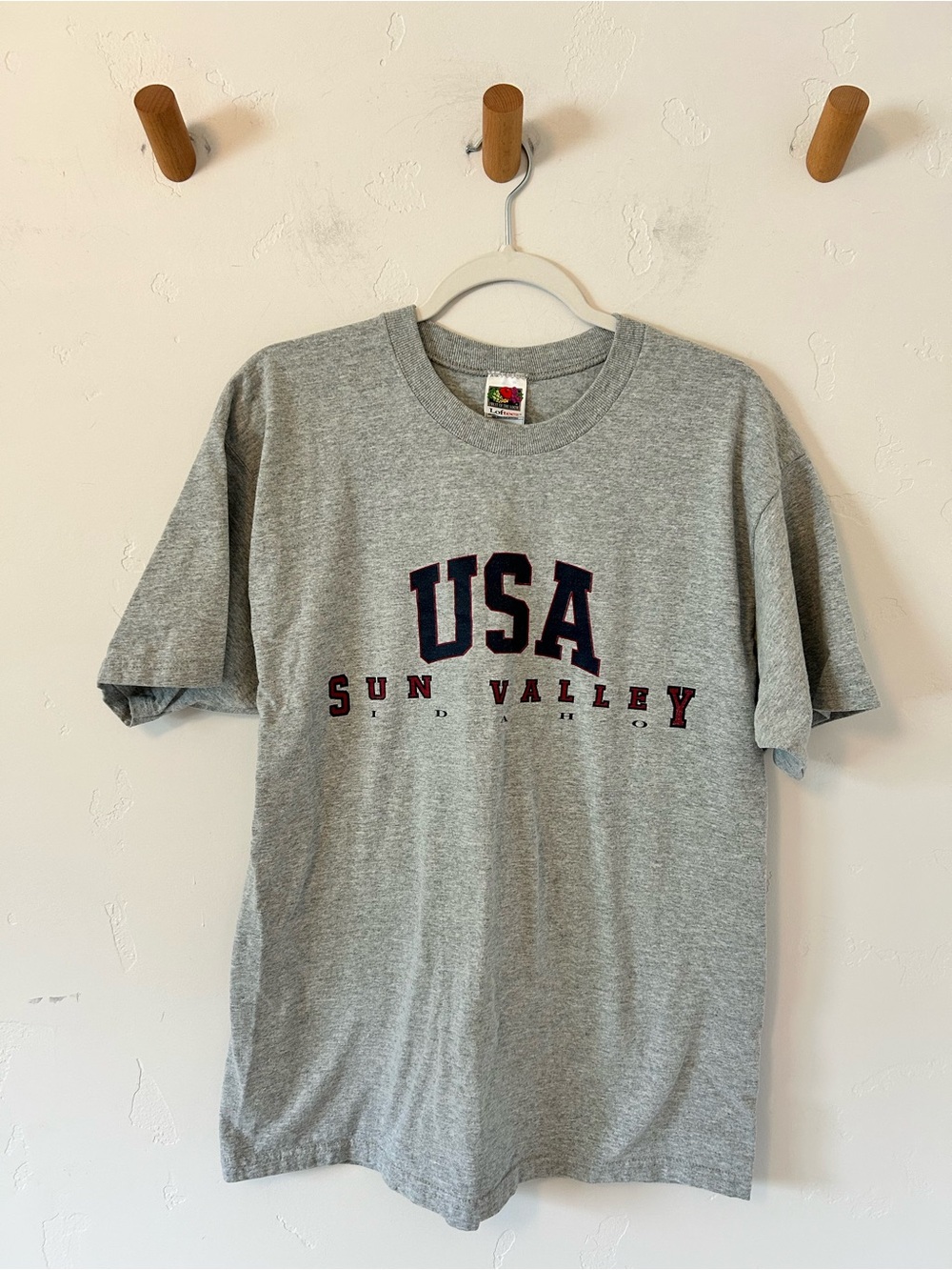 VINTAGE USA Sun Valley Idaho Gray Short Sleeve Shirt Sz Large Cotton Blend